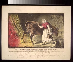 1871年のシカゴ火災の神話的な始まり、1872年頃 作： American School